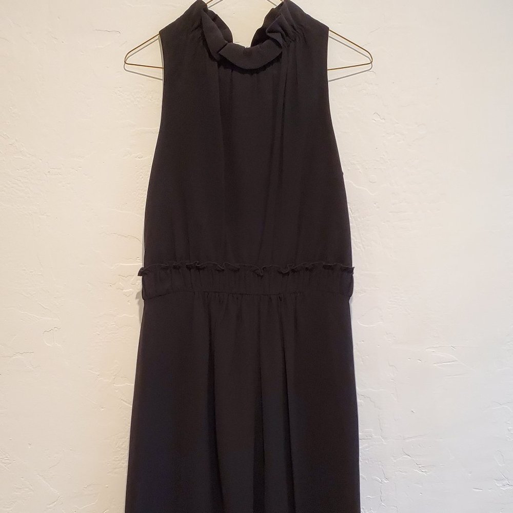 Suzi Chin Black Ruffle Neck Halter Cocktail Dress